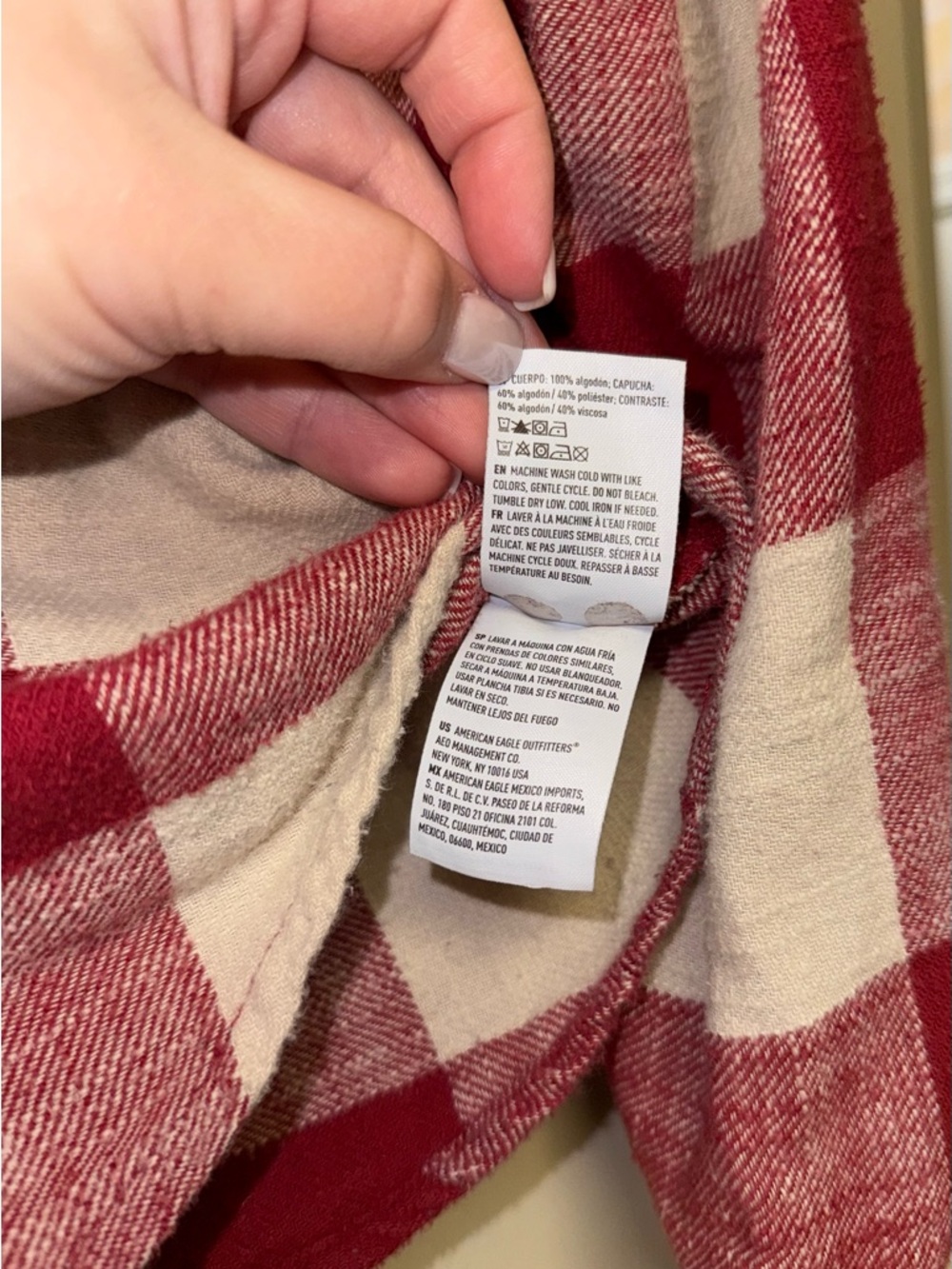American Eagle Outfitters Red & Cream Plaid Hooded Button-Down - Cropped - Picture 5 of 8